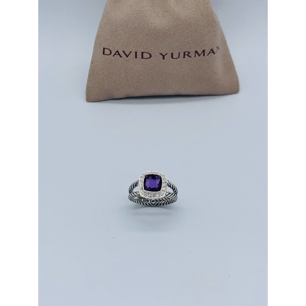 David Yurman Petite Albion Ring With Amethyst and Diamonds Size 6